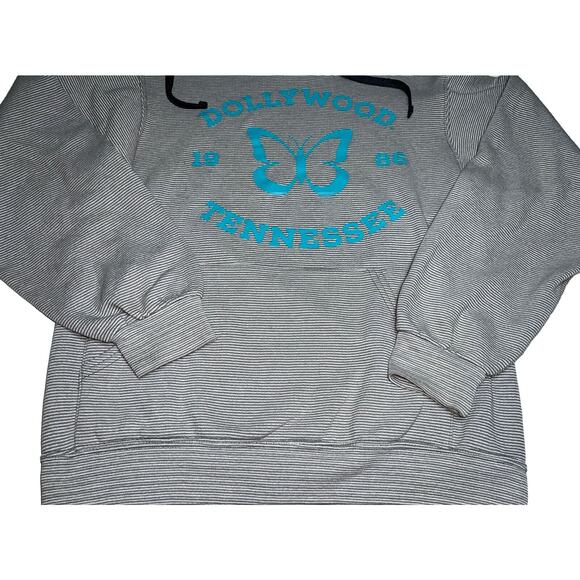 Dollywood Hoodie Sweatshirt Size S Gray Striped Blue Butterfly Dolly Parton - Picture 4 of 16